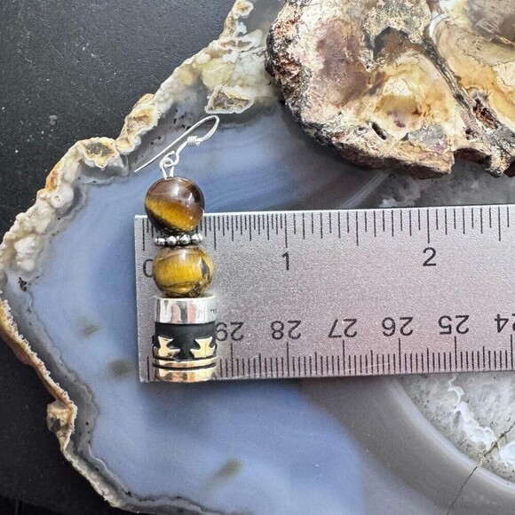 Tommy &Rosita Singer Sterling Silver Tigers Eye Bead Dangle Earrings For Women - Picture 9 of 10